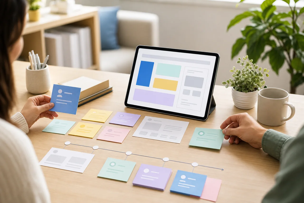 Workspace showing app planning cards and an abstract reviewed preview